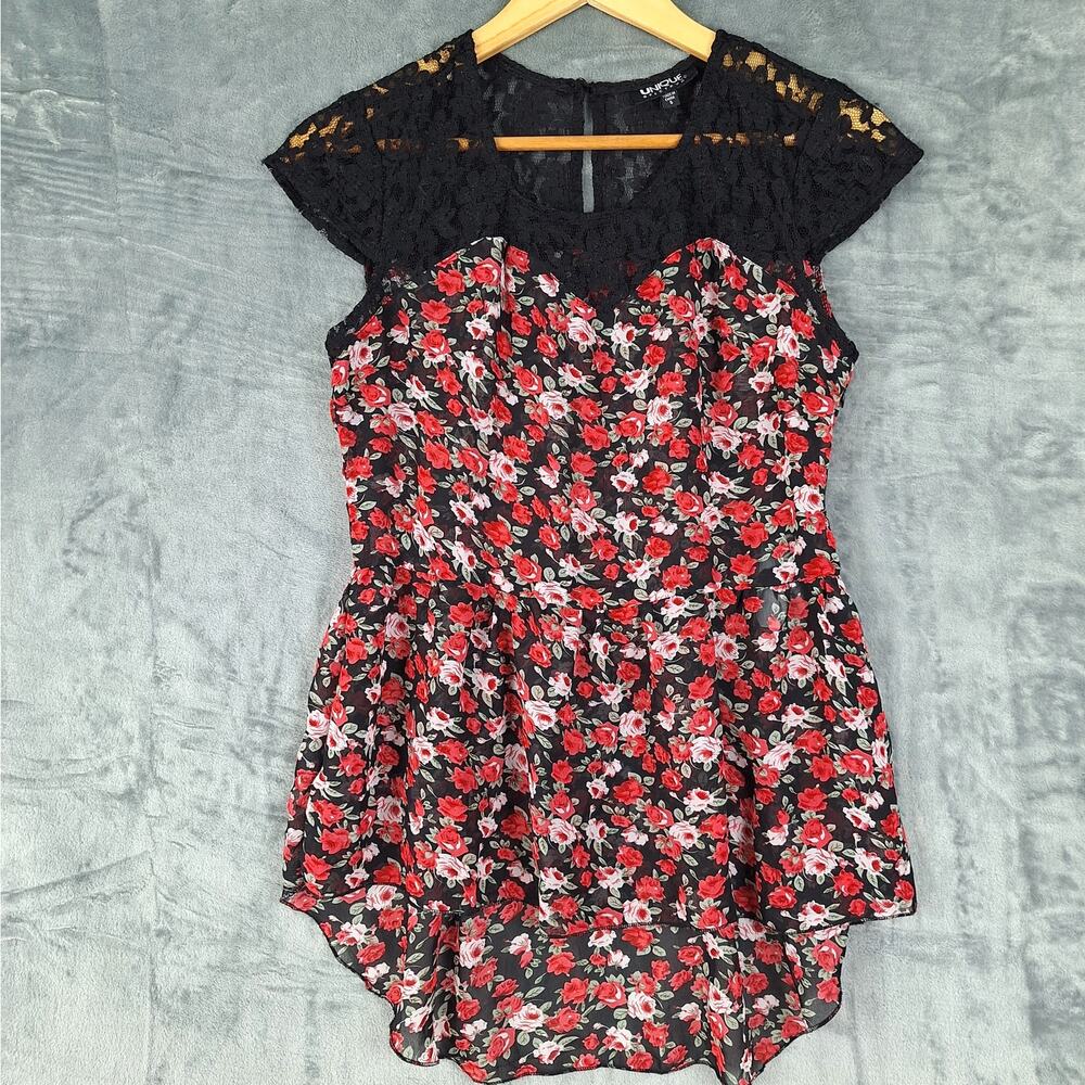 Womens Top Small Fairy Grunge Spring Romantic Floral Lace Sheer Coquette NWT‎